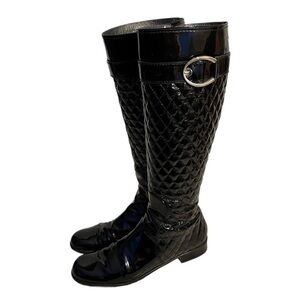 STUART WEITZMAN Black Patent Knee High  Quilted Riding Boots Size 8